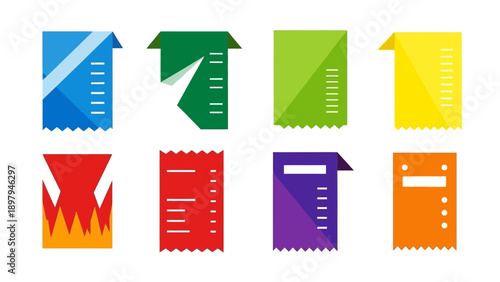 Colorful Receipt Icons Set, Flat Design Style, Vector Illustration