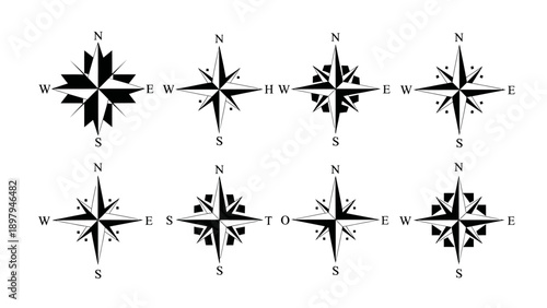 Compass Rose Collection: Nautical Navigation Symbols and Cardinal Directions