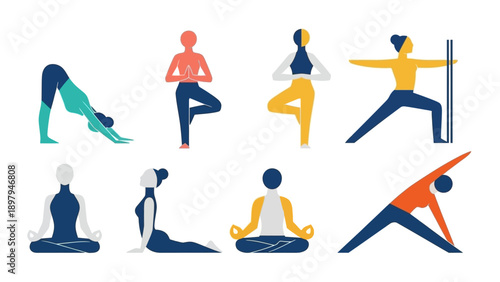 Diverse Yoga Poses Collection: Healthy Lifestyle, Wellness, and Fitness