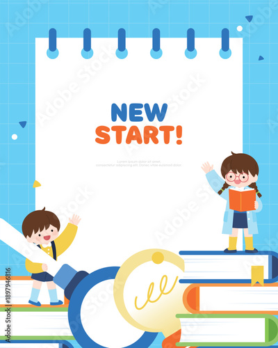 새학기 어린이 학생 일러스트 템플릿 03
