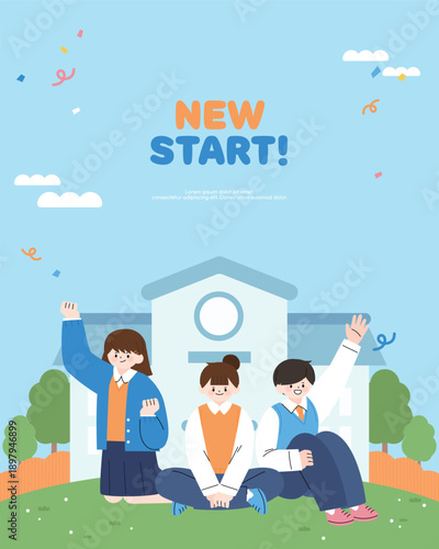 새학기 어린이 학생 일러스트 템플릿 05
