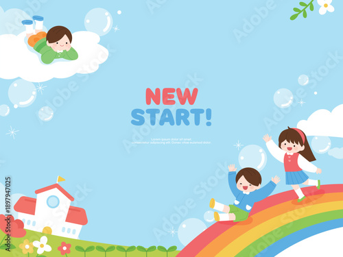 새학기 어린이 학생 일러스트 템플릿 08
