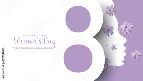 International Women’s Day 8 March Illustration with number 8 and Floral Elements, Vector illustration.