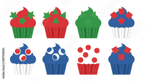 Patriotic Cupcakes Assortment: Red, White, and Blue Festive Desserts