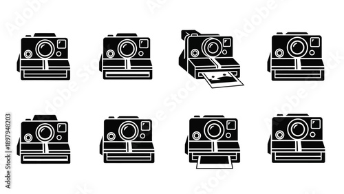 Retro Instant Camera Icons Set - Vintage Photography Collection