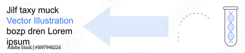 Genetic research, biotechnology, data exchange, laboratory science, DNA testing, molecular studies. Arrow pointing toward a test tube with DNA strand. Genetic research and biotechnology