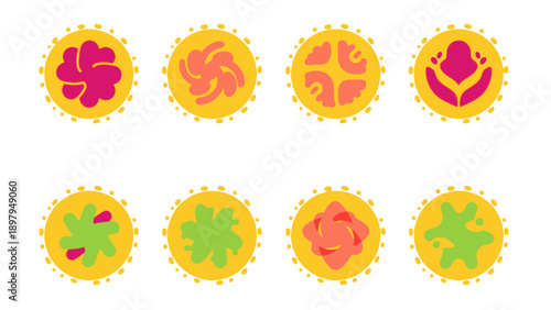 Set of colorful abstract virus or bacteria icons, isolated on white background