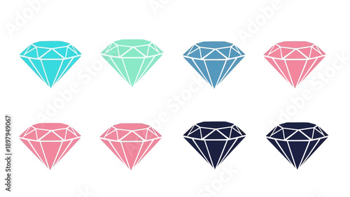 Set of Colorful Diamond Icons on White Background