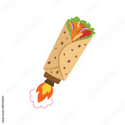 Kebab wrap rocket illustration on isolated transparent background for fast food concept