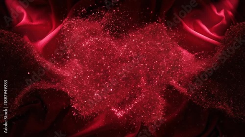 Dark Crimson Velvet Texture Forms Heart Symbol Valentine's Day