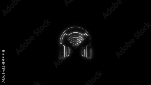 Wallpaper Mural Futuristic neon headphones with wireless signal waves glowing in dark background modern tech concept for audio streaming music podcast and wireless communication Torontodigital.ca