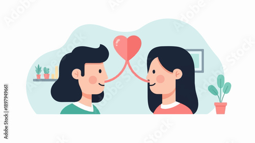 Two people connect emotionally with a heart between them
