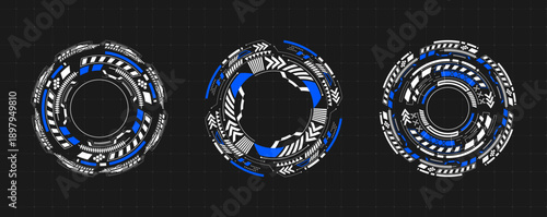 Futuristic round hud interface with circular tech elements and glowing target frames, isolated vector illustration. Abstract icons for cyber game design and sci-fi digital displays