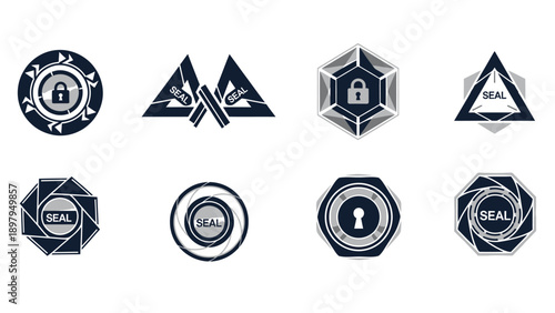 Set of Security Seals and Badges with Lock and Shield Icons