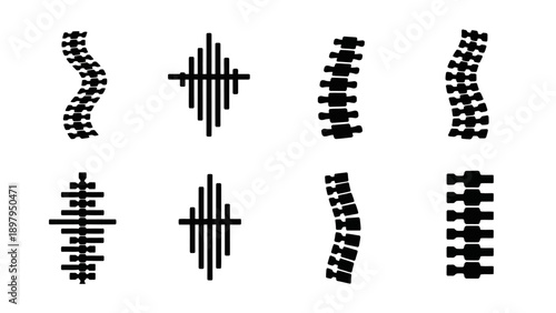 Spinal Column Icons: Straight, Curved, and X-Ray Views