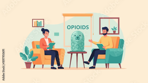 Two people discussing addiction treatment for a problematic substance