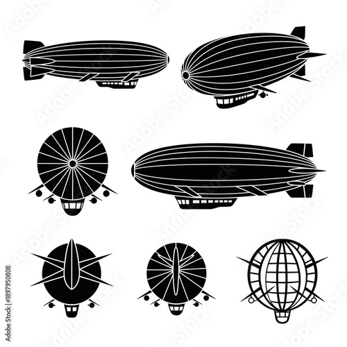 Vintage Airship Collection: Multiple Views of Blimps and Zeppelins