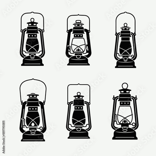 Vintage Lantern Collection: Six Black and White Silhouette Icons