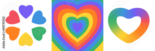 Rainbow heart poster set. Abstract free love banner with lgtbq+ colors