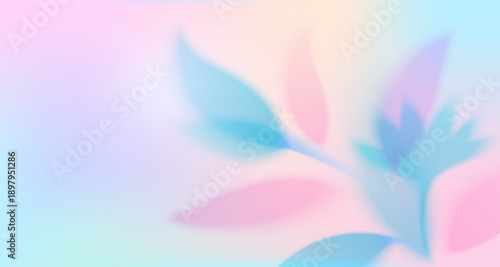 Spring gradient blurred background vector illustration. Defocused leaves and flowers in pastel colors, abstract summer nature pattern with floral design and color gradation, moder art