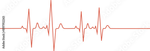 ECG Heartbeat Line Graph on White Background with Red Color