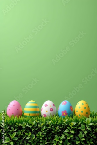 Vertical pastel easter eggs arrangement spring garden decorative craft flower palette modern pattern