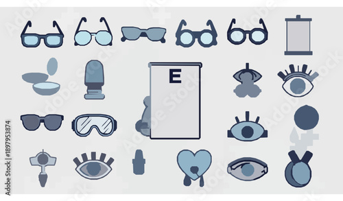 Vision care solid icon set cartoon vector glasses eye health