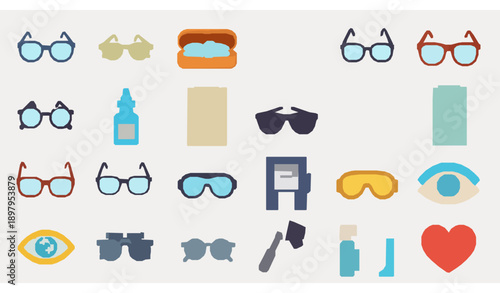 Complete vision care cartoon solid icon vector pack