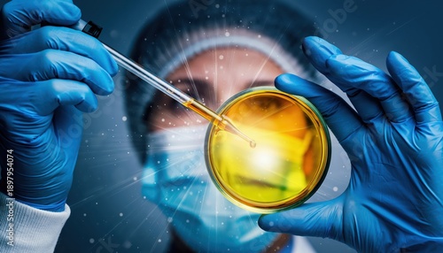 Wallpaper Mural A gloved hand holding a petri dish with a pipette Torontodigital.ca