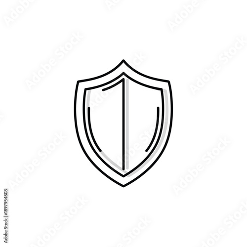 Minimalist black and white line art icon of a classic shield, symbolizing robust protection, digital security, safety assurance, and defense mechanisms for various applications and platforms