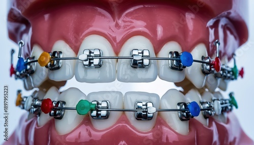 Wallpaper Mural A close-up of a dental model with colored braces Torontodigital.ca