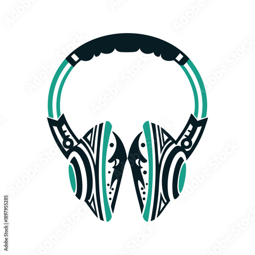 Tribal Headphones Icon Green and Black Design