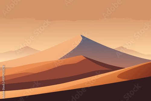 Golden sunset over the Sahara Desert dunes with camel silhouettes under a glowing orange sky