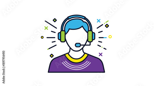 Professional customer service representative or support agent wearing a headset with microphone for communication.