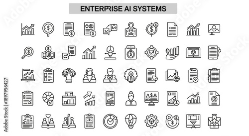 Enterprise AI Systems Icons: Data Analysis, Business Growth, Technology & Strategy