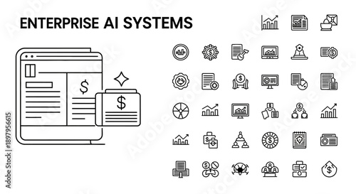 Enterprise AI Systems: Icons for Business Intelligence, Data Analytics & Finance
