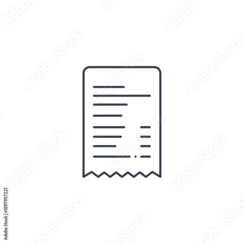 Clean vector icon of a paper receipt, symbolizing financial transactions, billing, and expense tracking. Ideal for business, accounting software, and digital design