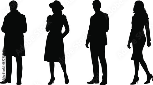Set of professional business people silhouettes, elegant men and women in form