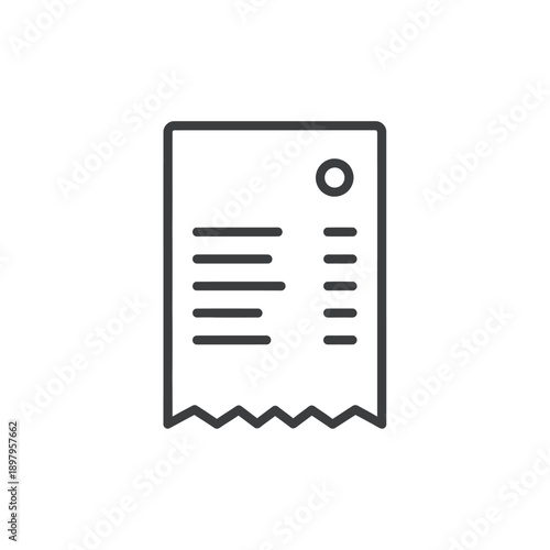 Streamlined line art icon representing a financial receipt or bill, perfect for digital applications, expense tracking, and transaction records in business and personal finance management
