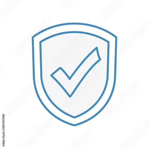 A stylized blue outline of a shield with a checkmark inside, symbolizing security, safety, and confirmation