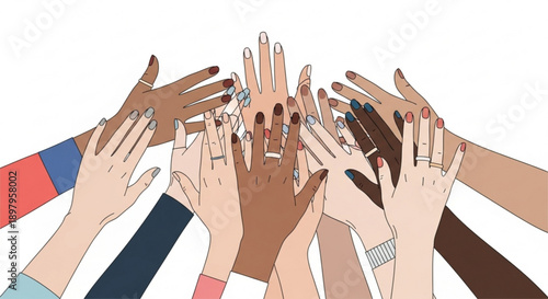 Diverse Hands Together in Unity Gesture on White Background