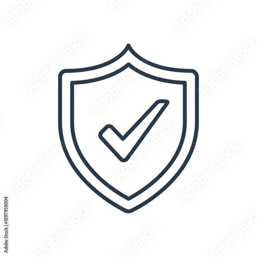 A simple outline icon of a shield with a checkmark inside, representing security and safety in a digital or physical context