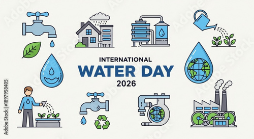 International water day 2026 concept with eco friendly icons and water conservation symbols