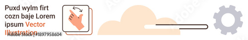Cloud computing, data synchronization, process automation, file management, progress tracking, user interface. Gear icon, cloud shape hand swipe loading bar. Cloud computing and data