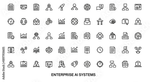 Enterprise AI Systems: Modern Business Icons for Technology and Data Analysis