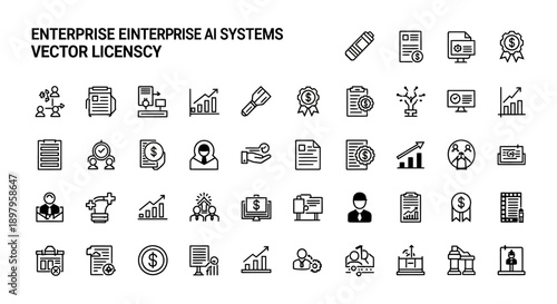 Enterprise AI Systems Vector Icons: Business, Finance, Technology, Marketing Set