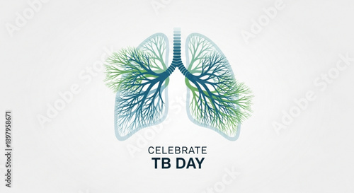 Tuberculosis awareness illustration featuring human lungs anatomy with celebrate tb day text on white background