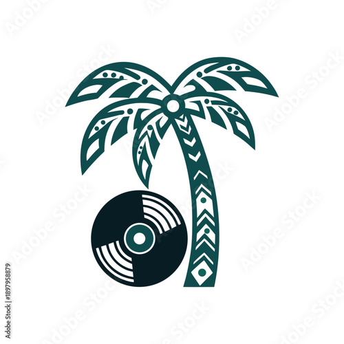 Teal Palm Tree Vinyl Record Icon Design