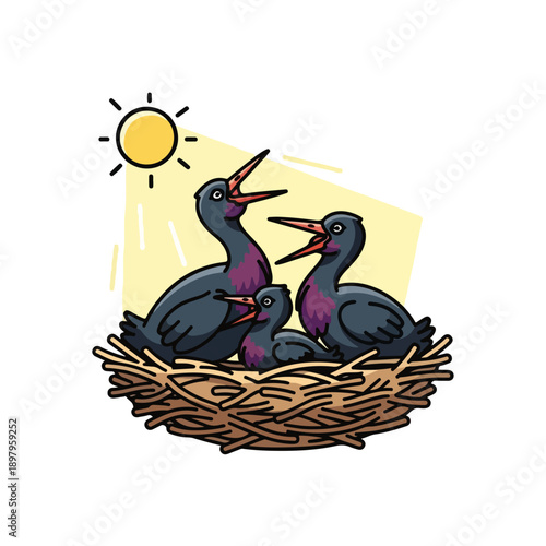 A nest with three hungry chicks