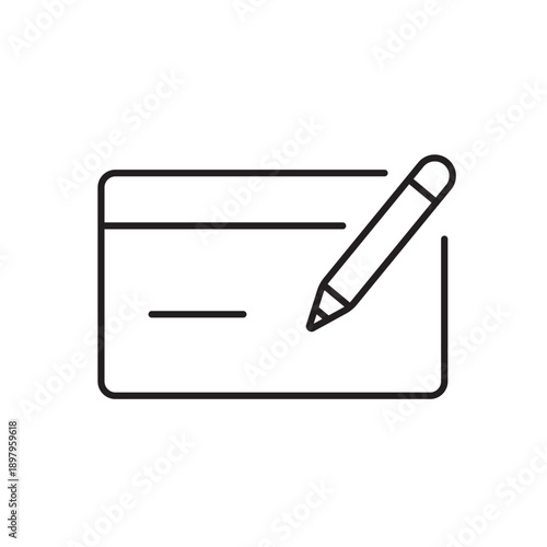 A vector icon of a credit card with a pencil, representing updating billing information, created in line style with editable stroke